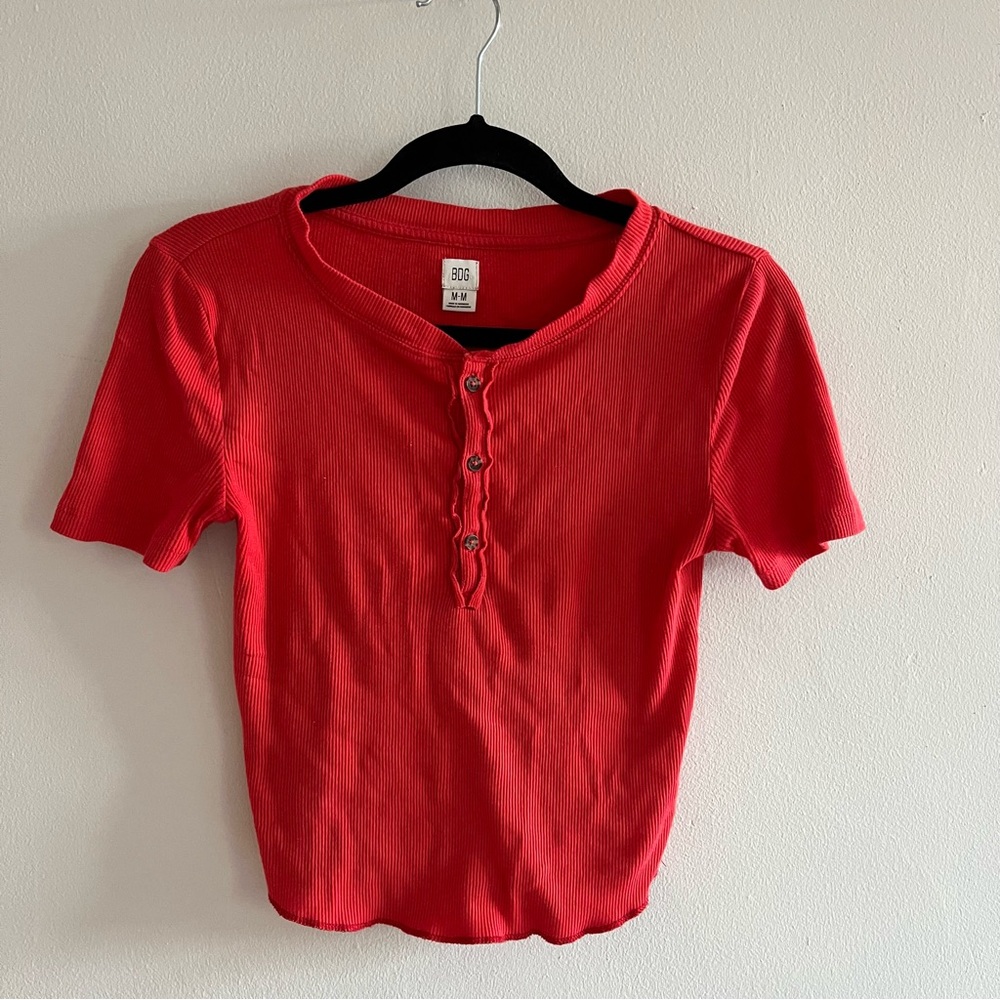 BDG Red Ribbed Henley